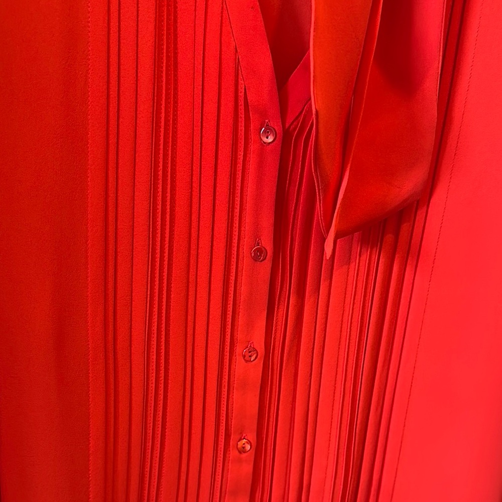 Vibrant Red Marchesa Voyage Women's Button Up Blouse with Neck Tie - Picture 3 of 5
